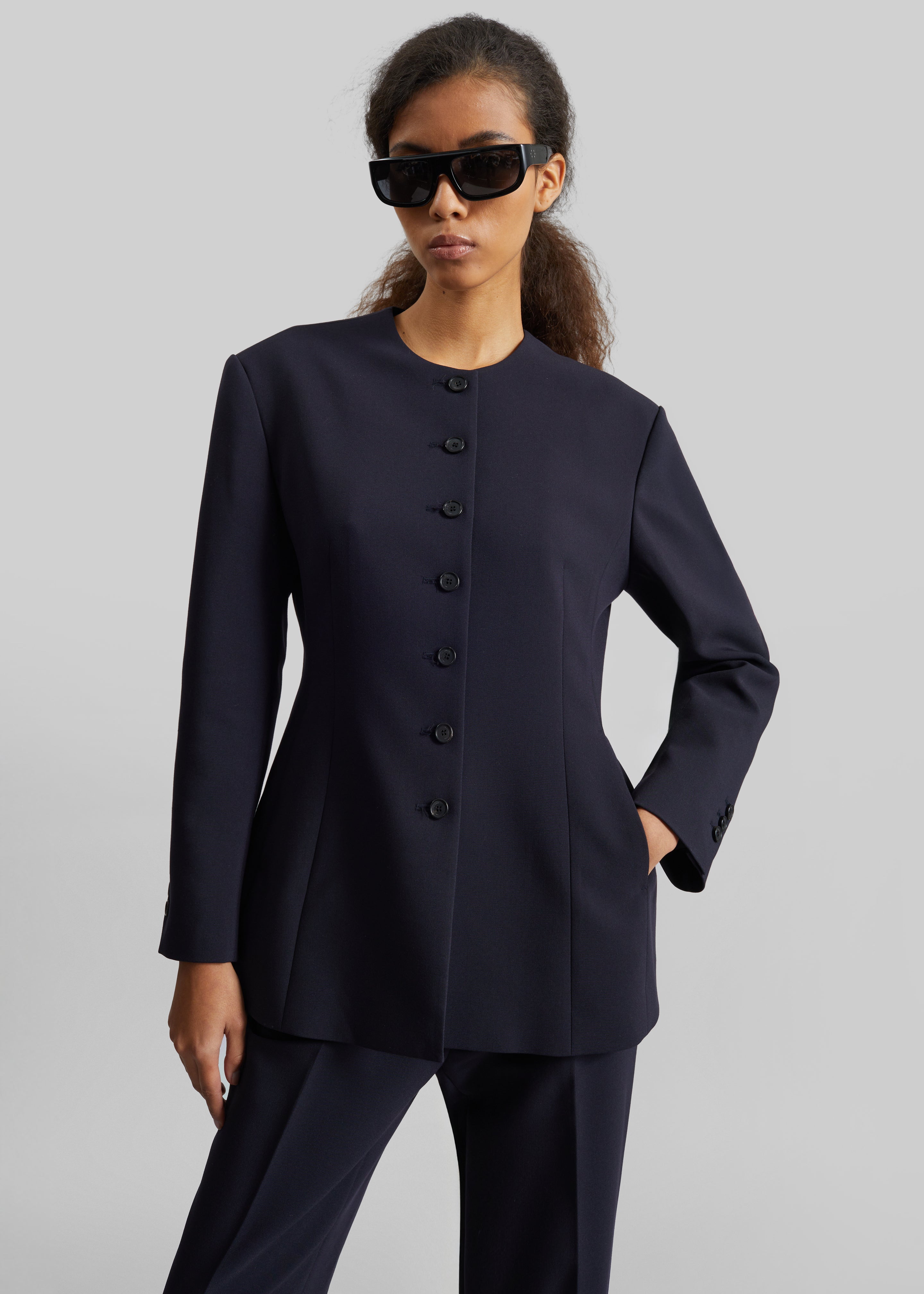 Chesnay Collarless Blazer - Navy