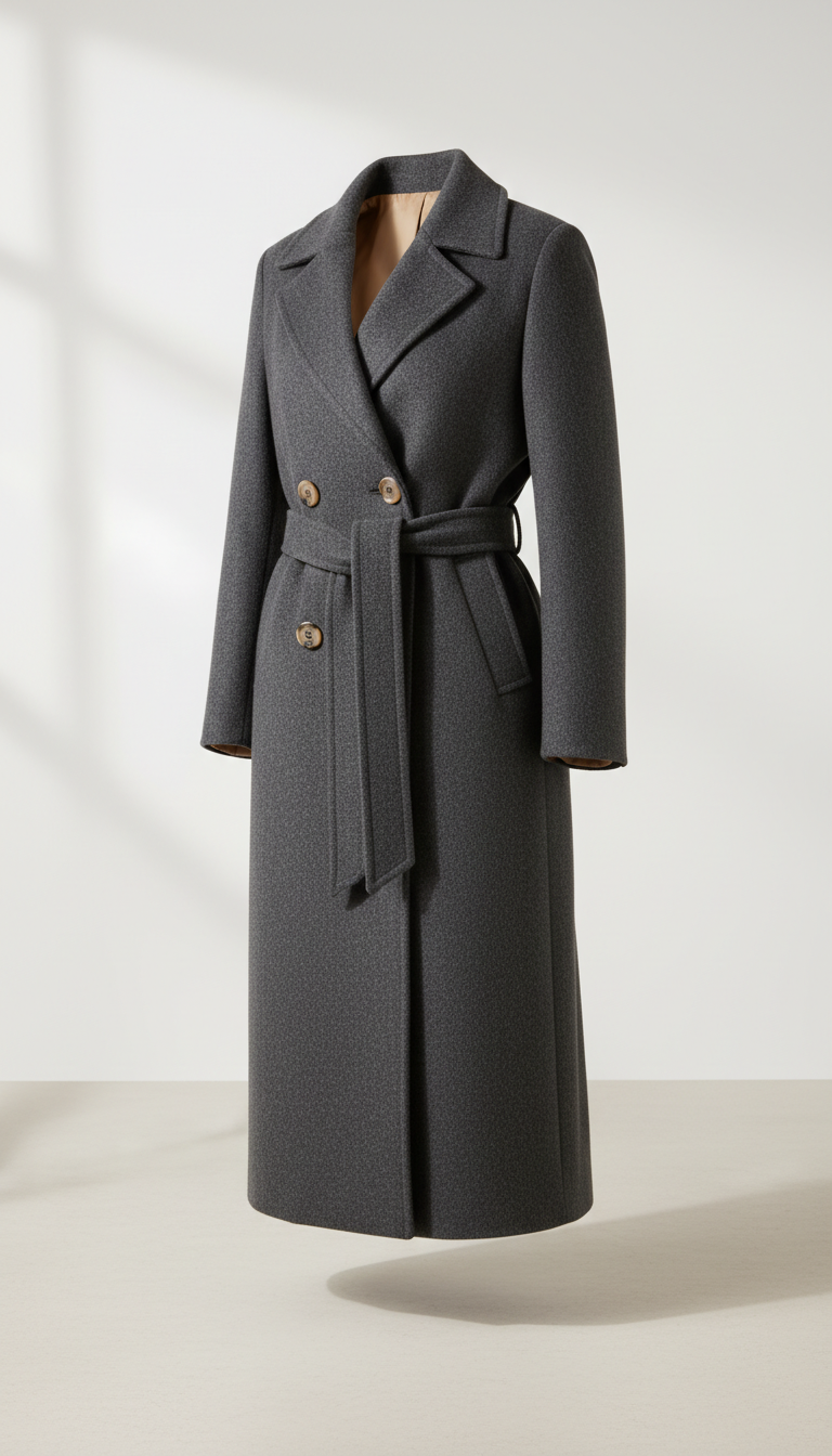 Structured Wool Overcoat in Navy Herringbone