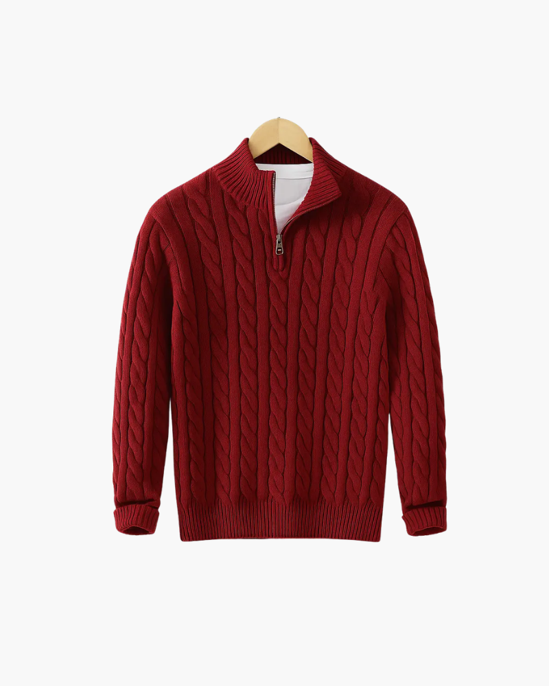 OLD MONEY HALF-ZIP CABLE SWEATER - 100% COTTON