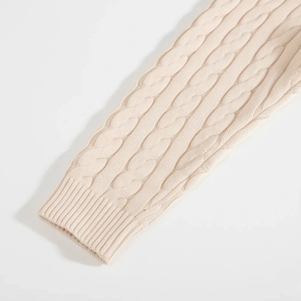 OLD MONEY HALF-ZIP CABLE SWEATER - 100% COTTON