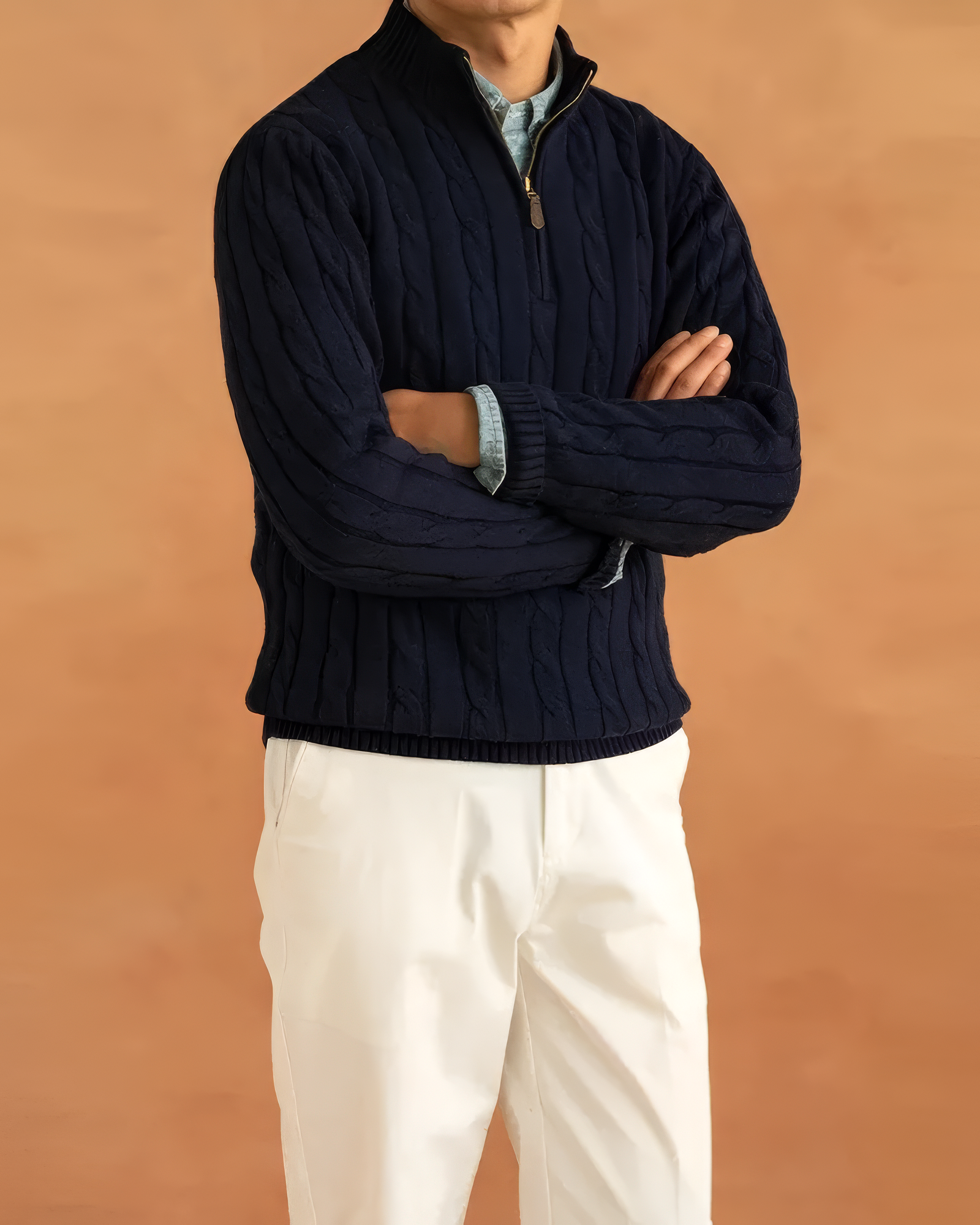 OLD MONEY HALF-ZIP CABLE SWEATER - 100% COTTON